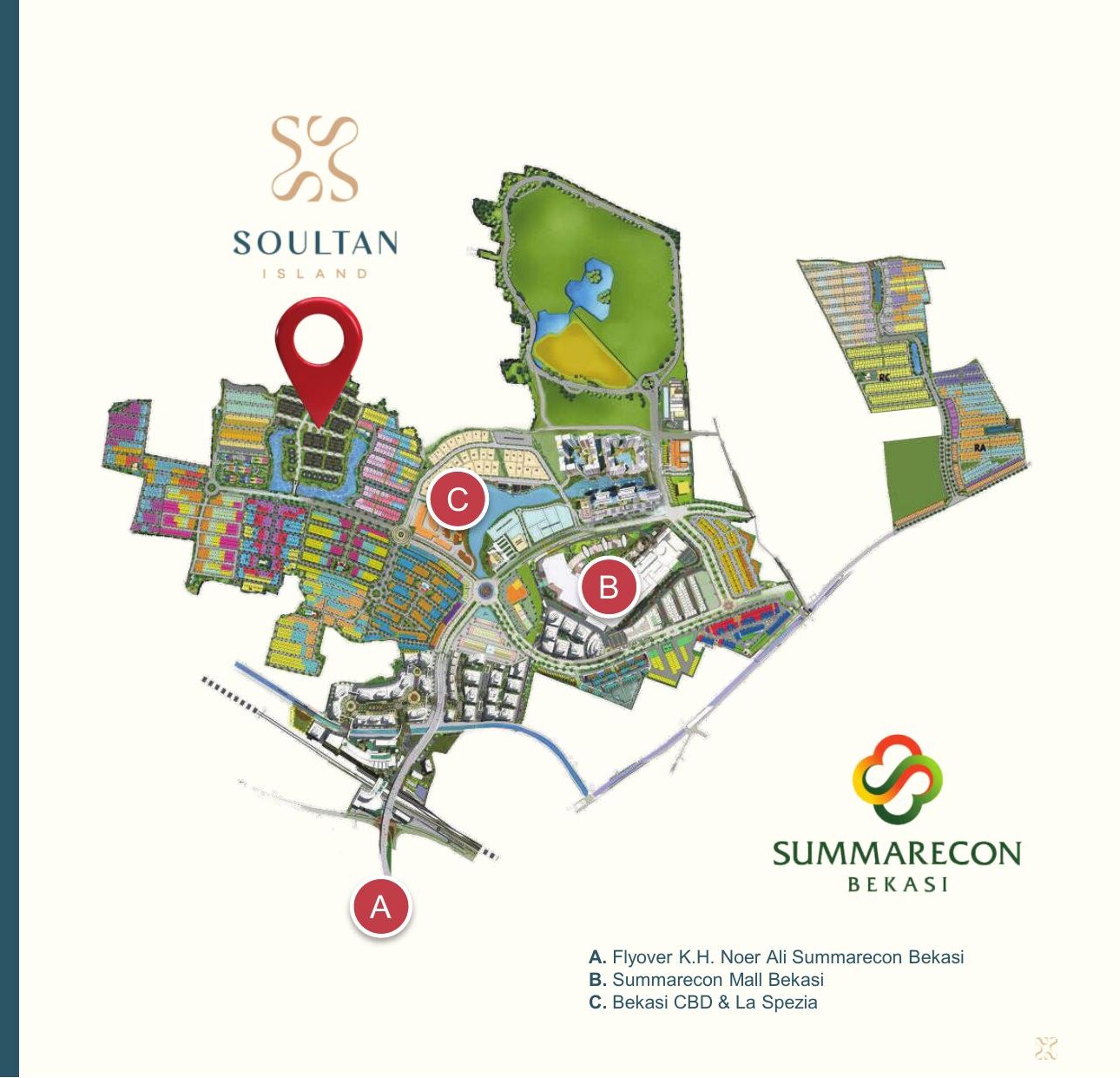 Peta lokasi Soultan Island Summarecon Bekasi 2026 dekat CBD mall LRT KRL tol Cikampek
