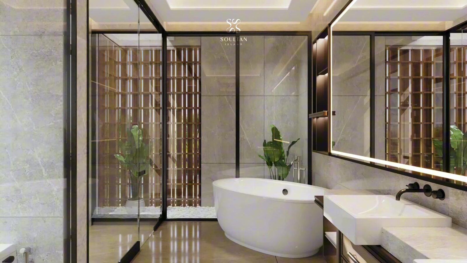 Kamar mandi marmer imported mewah rumah Soultan Island Bekasi 2026 material premium