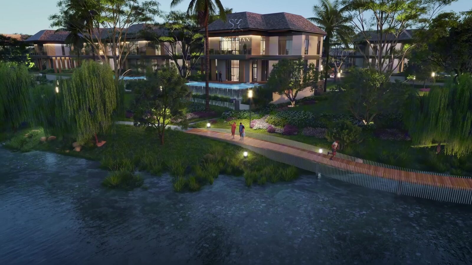 Villa lakefront Soultan Blue malam hari Summarecon Bekasi 2026 rumah super mewah include lift